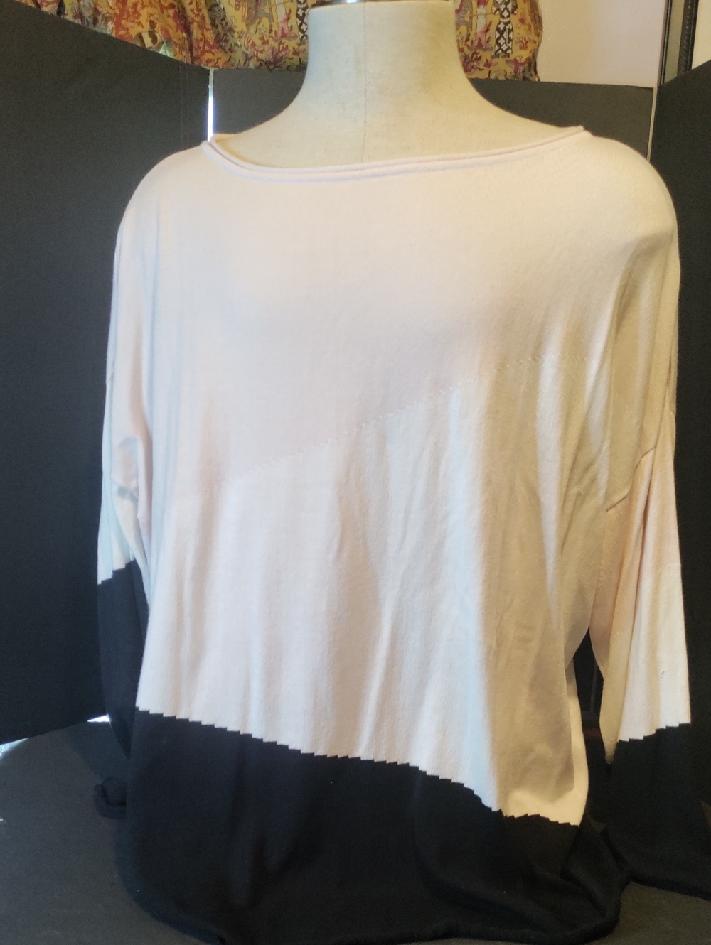 PLANET By Lauren G Boatneck 3-Tone Women's Cotton Knit OS Top Pink White Black